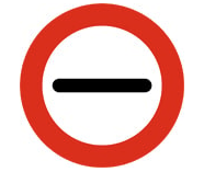 White circular road sign with red border and black horizontal line in the middle.